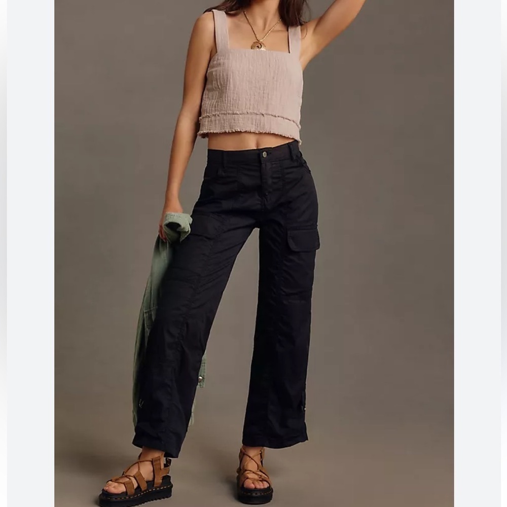 SANCTUARY Corduroy Cropped Cargo Pants, black